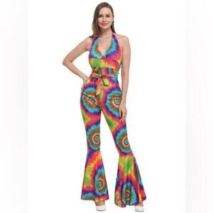Karnival Tie Dye Jumpsuit Hippie Costume Halloween Neon Bell Bottoms NEW…